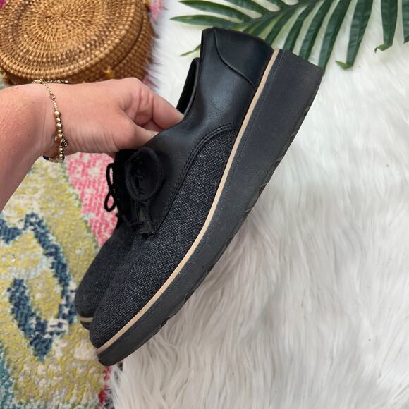 Clarks Black Gray Leather Tweed Preppy Sharon Rae Lace Up Wedge Shoes Oxford 9.5 - Picture 5 of 9